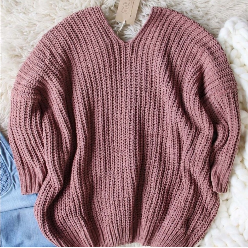 LAST ONE-Mauve chunky off the shoulder sweater NWT - Picture 3 of 4